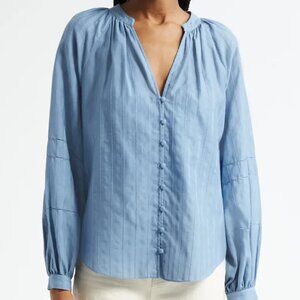 VERONICA BEARD Ailani Cotton Silk Blend Top in Blue River
